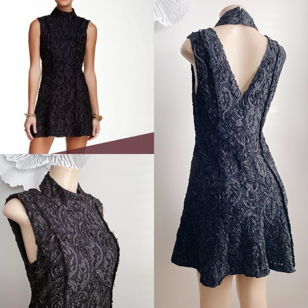 Free People Floral 3D Cocktail Halter Formal Prom Homecoming Wedding Dress.
